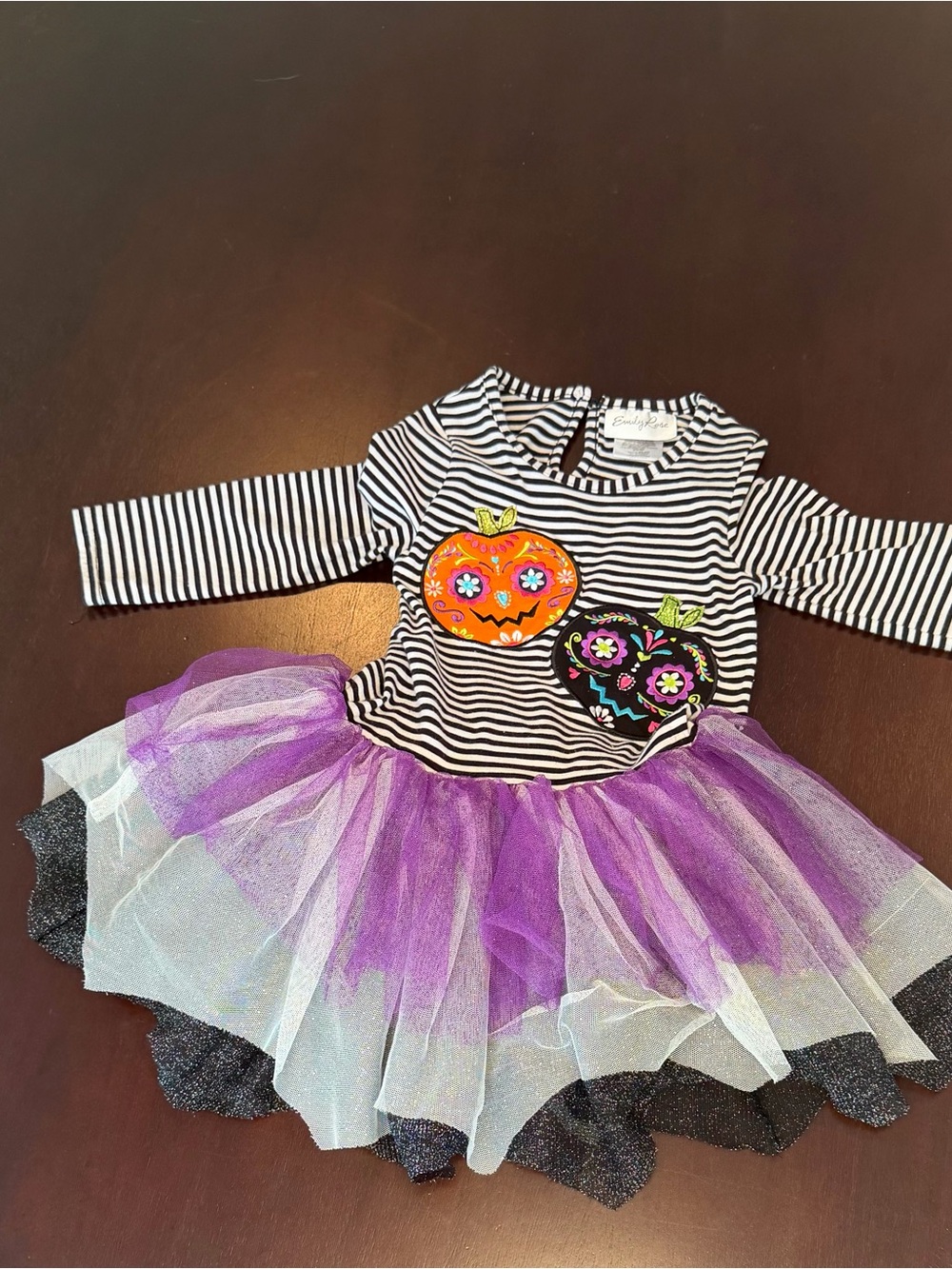 Emily Rose Black & White Striped Pumpkin Tutu Dress with Purple Tulle